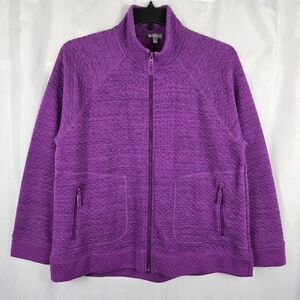 T By Talbots Purple Heathered Quilted Lightweight Zip Up Jacket Women Size XL